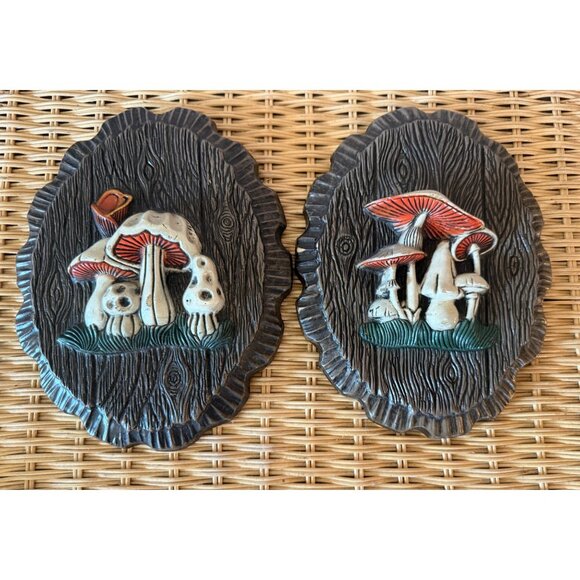 Vintage 70's Retro Boho Mushroom Plaque Wall Hangings - Picture 7 of 11